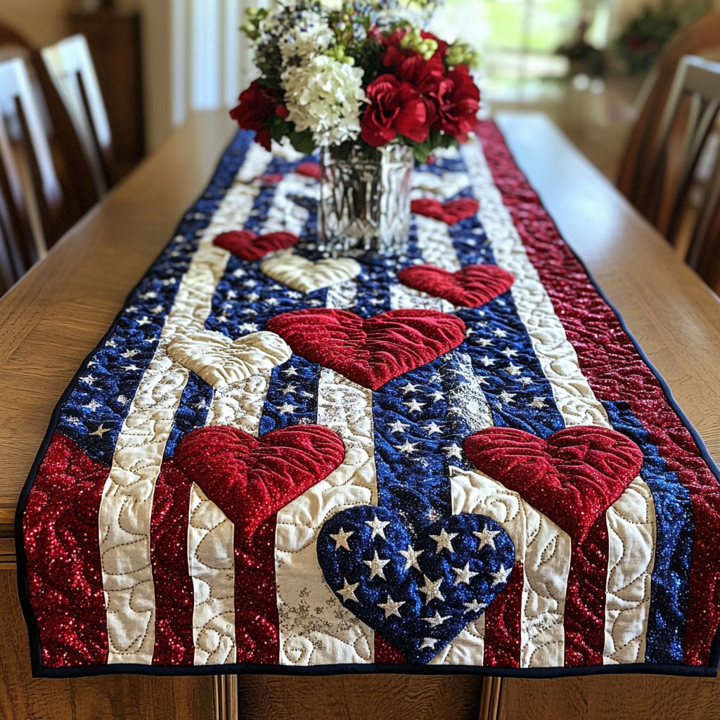 Banner Love Quilted Table Runner Dining Decor Patriotic Gifts For Women