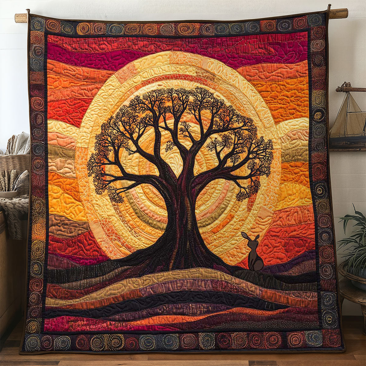 Baobab Sunset Quilt Blanket Art Throw Blanket Special Gifts For Tree Lovers