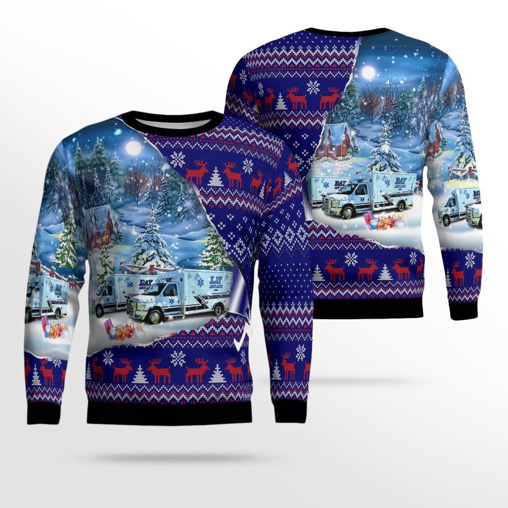 Baraga Michigan Bay Ambulance Inc of Baraga Michigan AOP Ugly Sweater Xmas Unisex Sweater Christmas Gifts for Men Women