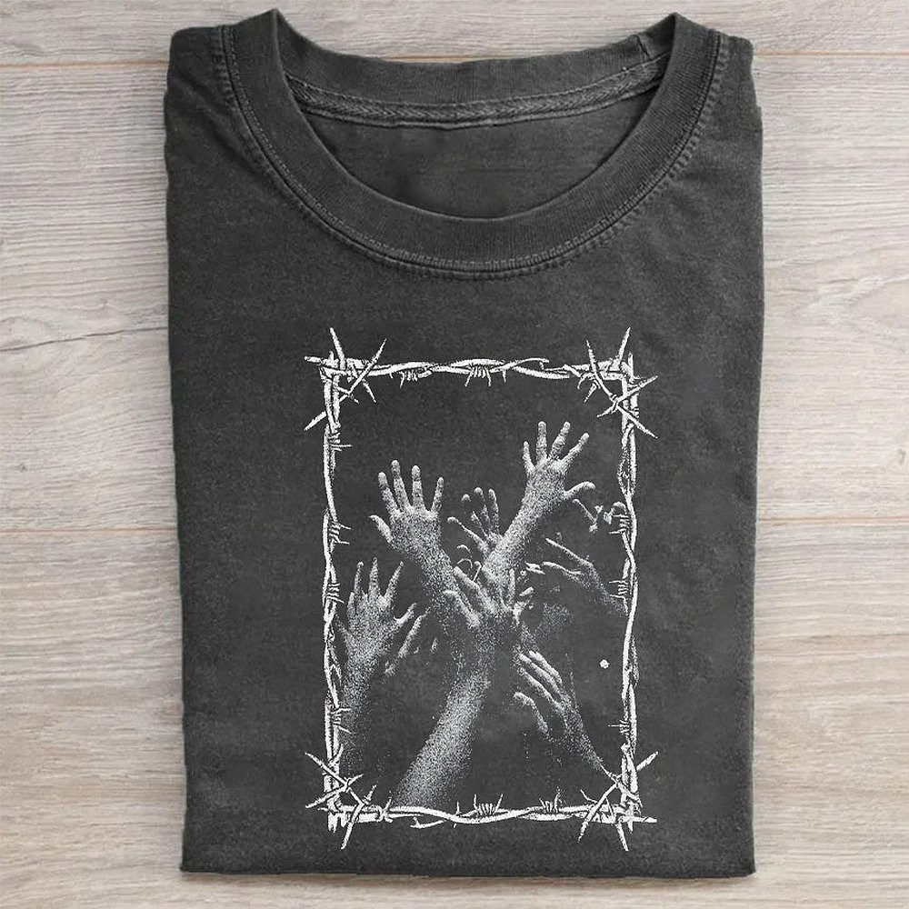 Barbed Wire Zombie Hands Graphic Tee Men's Fashion Casual Short Sleeve Halloween T-Shirt