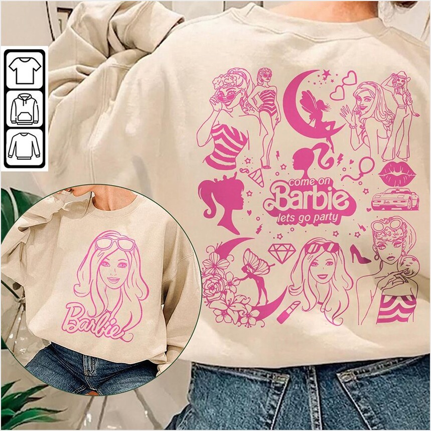 Barbie Movie Doodle Art Sweatshirt, 2 Side Princess Barbies Gifts For BFF Trendy Merch Barbie Movie Doodle Art Sweatshirt, 2 Side Princess Barbies Gifts For BFF Trendy Merch