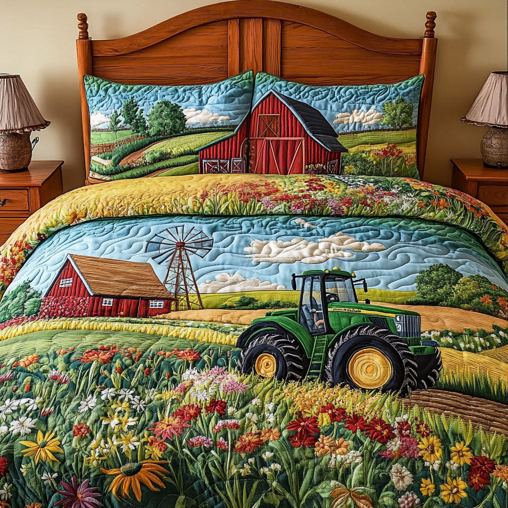 Barn and Bloom Quilted Bedding Set Unique Bed Sheet Set Tractor Famers Christmas Gifts