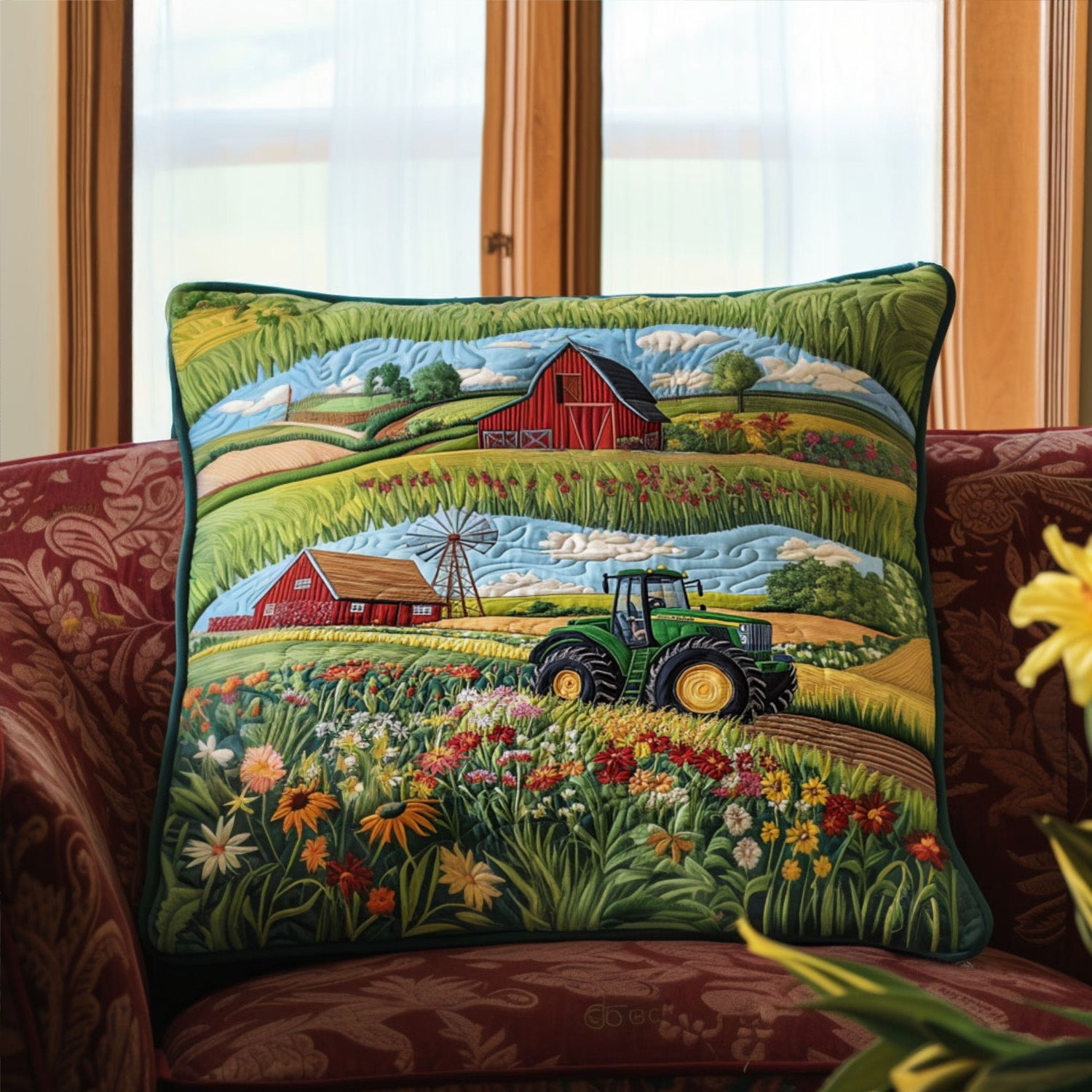 Barn and Bloom Quilted Pillow Case Decorative Throw Pillow Covers Tractor Famers Christmas Gifts