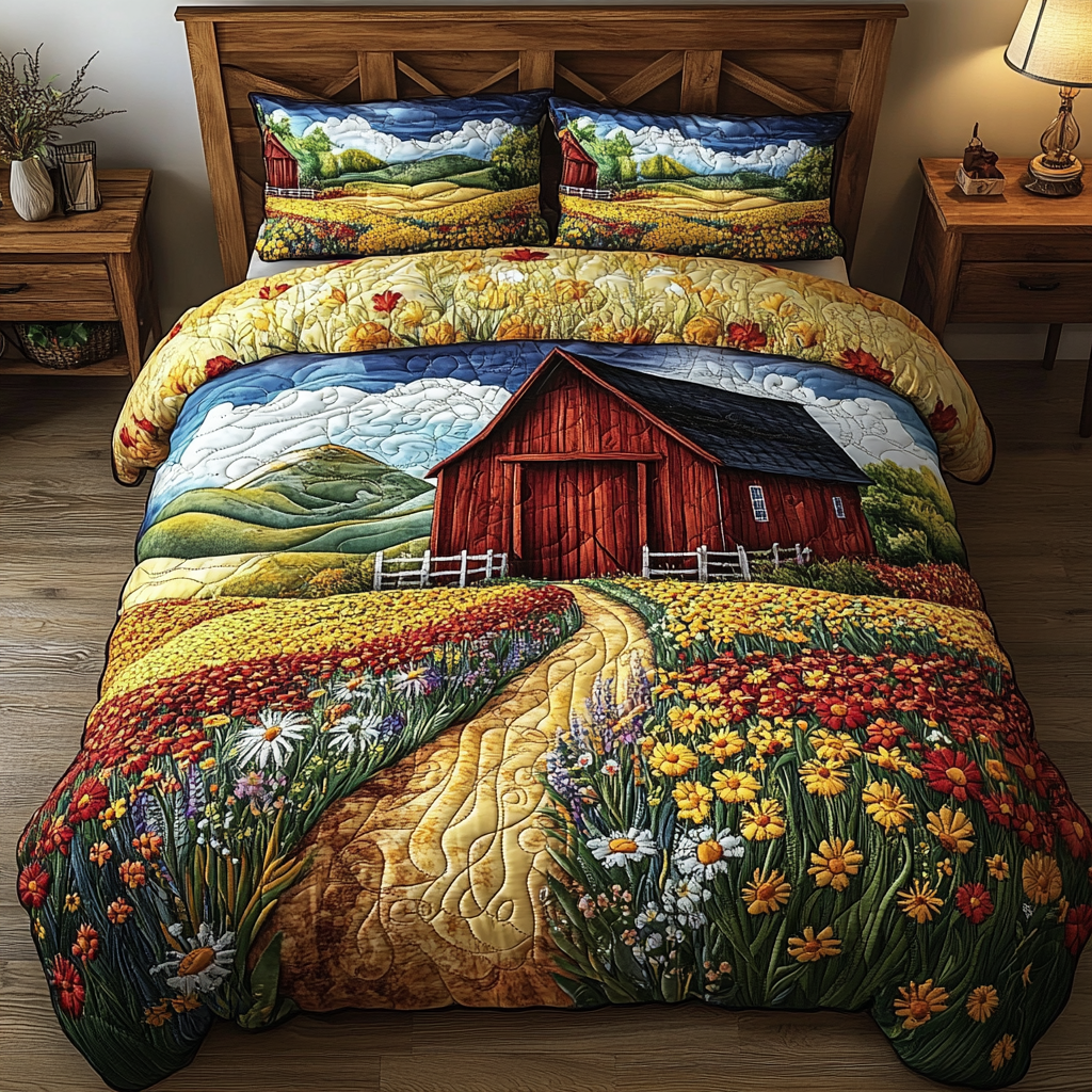 Barn Bloom Quilted Bedding Set Bedroom Decor Farmhouse Christmas Presents For Mum