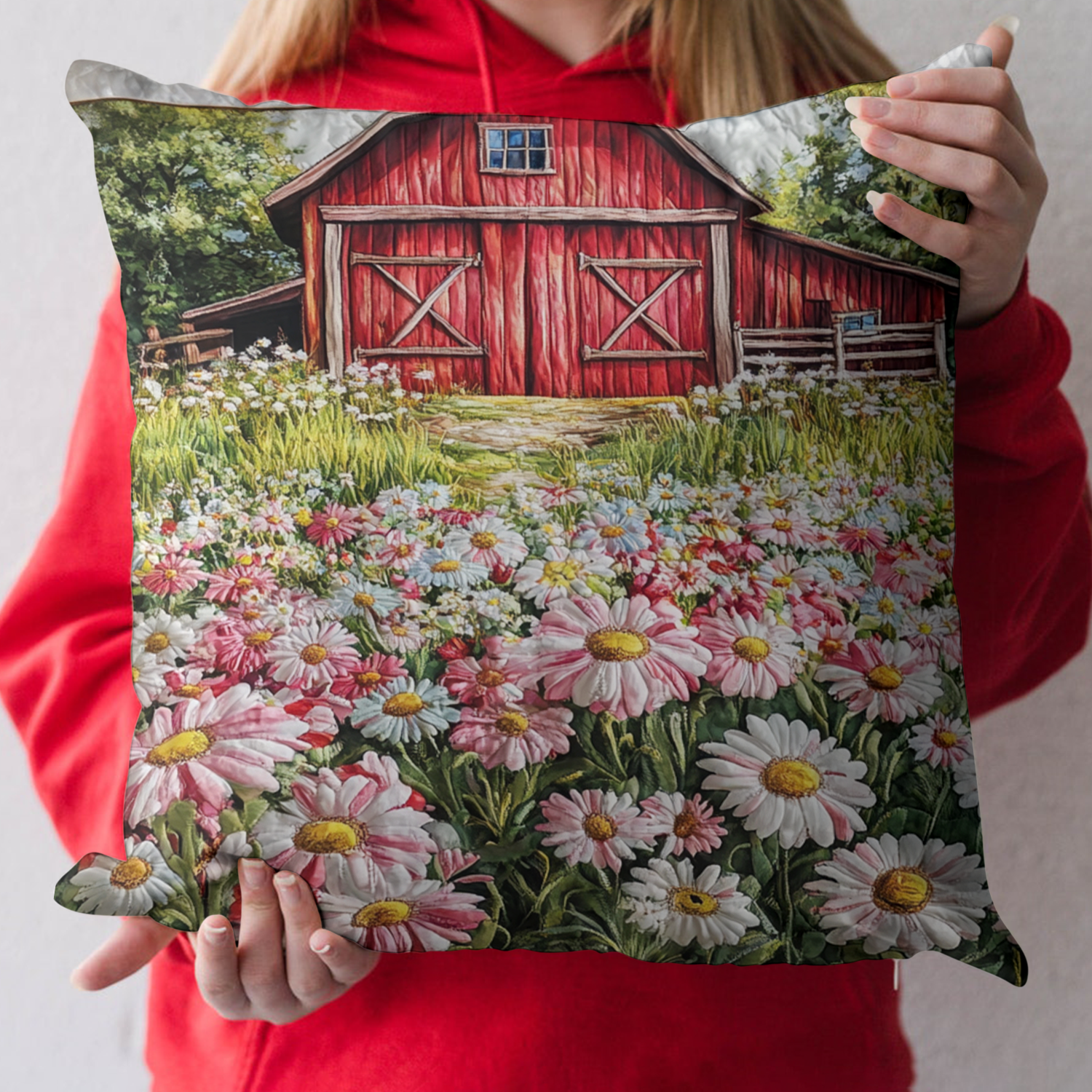 Barn Bloom Quilted Pillow Case Festive Holiday Throw Pillow
