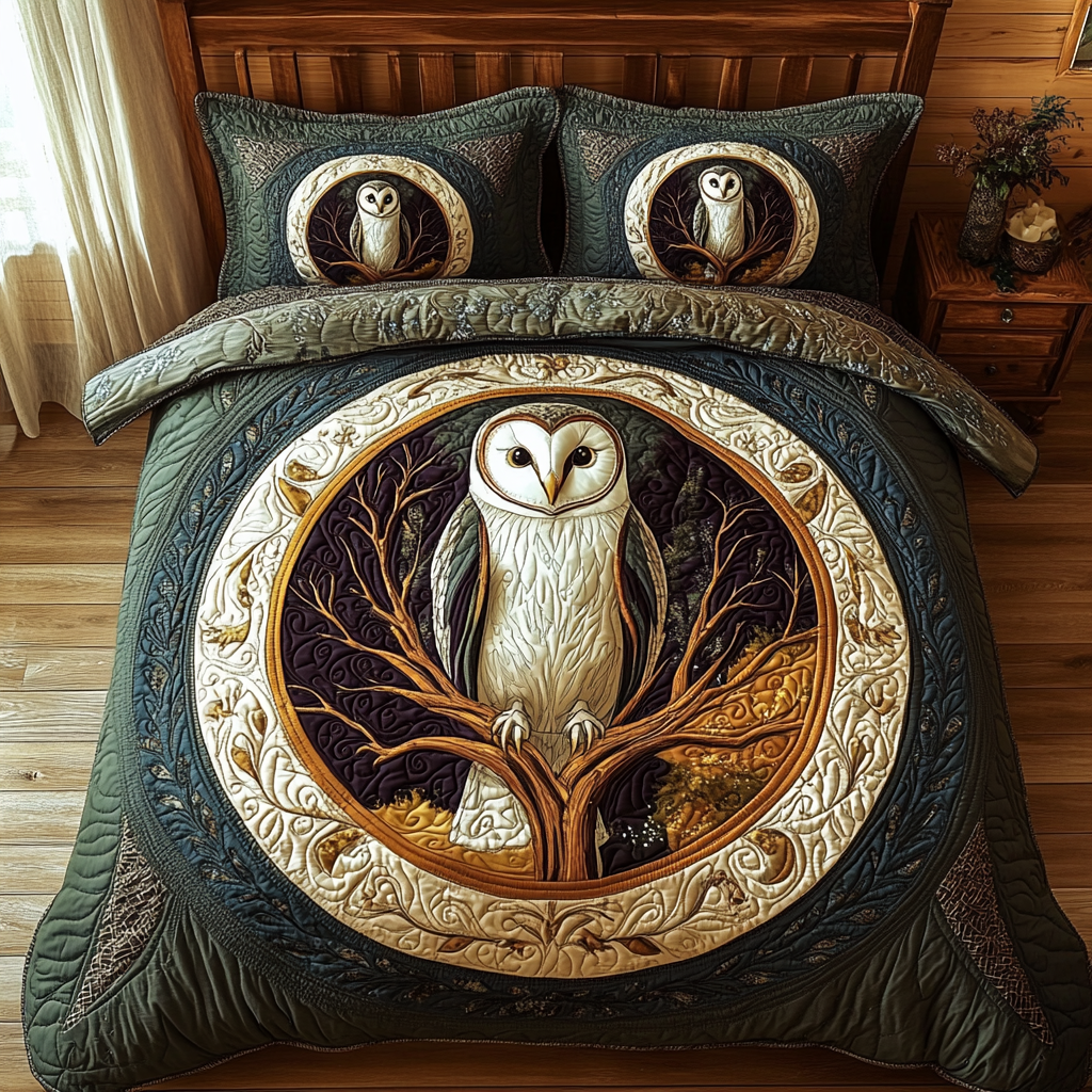 Barn Owl Charm Quilted Bedding Set Bed Decor Gifts For Owl Lovers