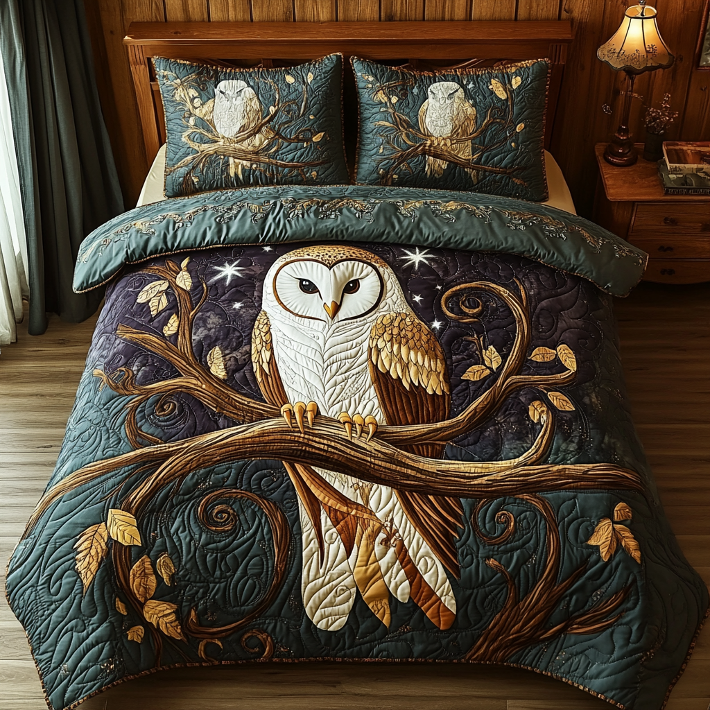 Barn Owl Midnight Perch Quilted Bedding Set Best Bed Sheet Set Owl Items For Gifts