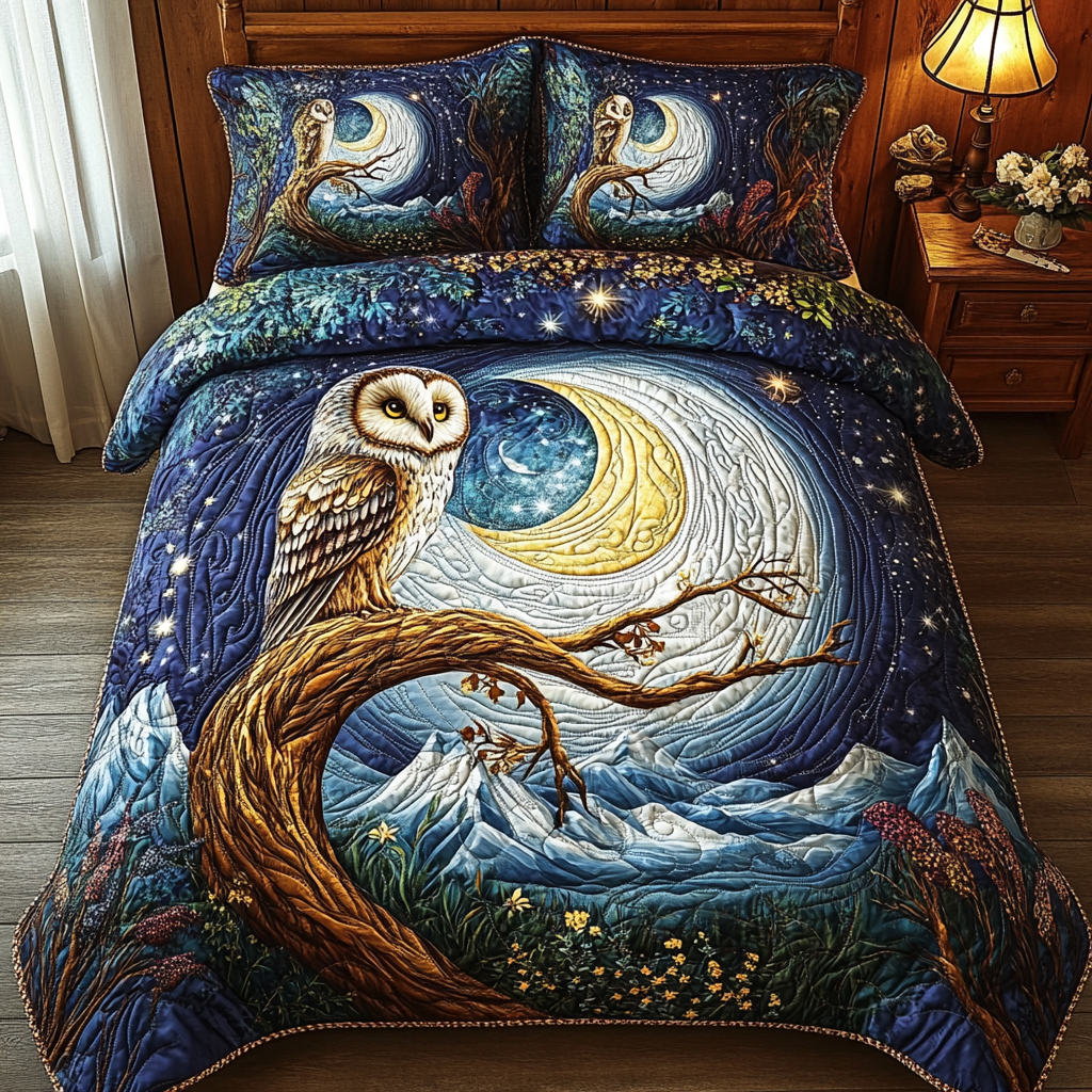 Barn Owl Moonlight Quilted Bedding Set Best Comforter Sets Owl Gifts For Mom