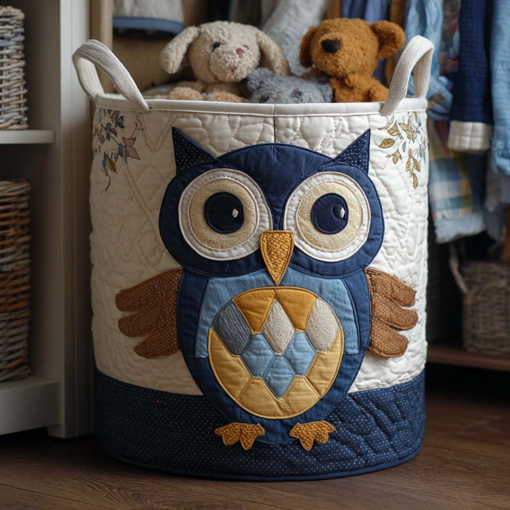 Barn Owl Quilted Laundry Basket Useful Quilted Laundry Basket Gift for Housewarming