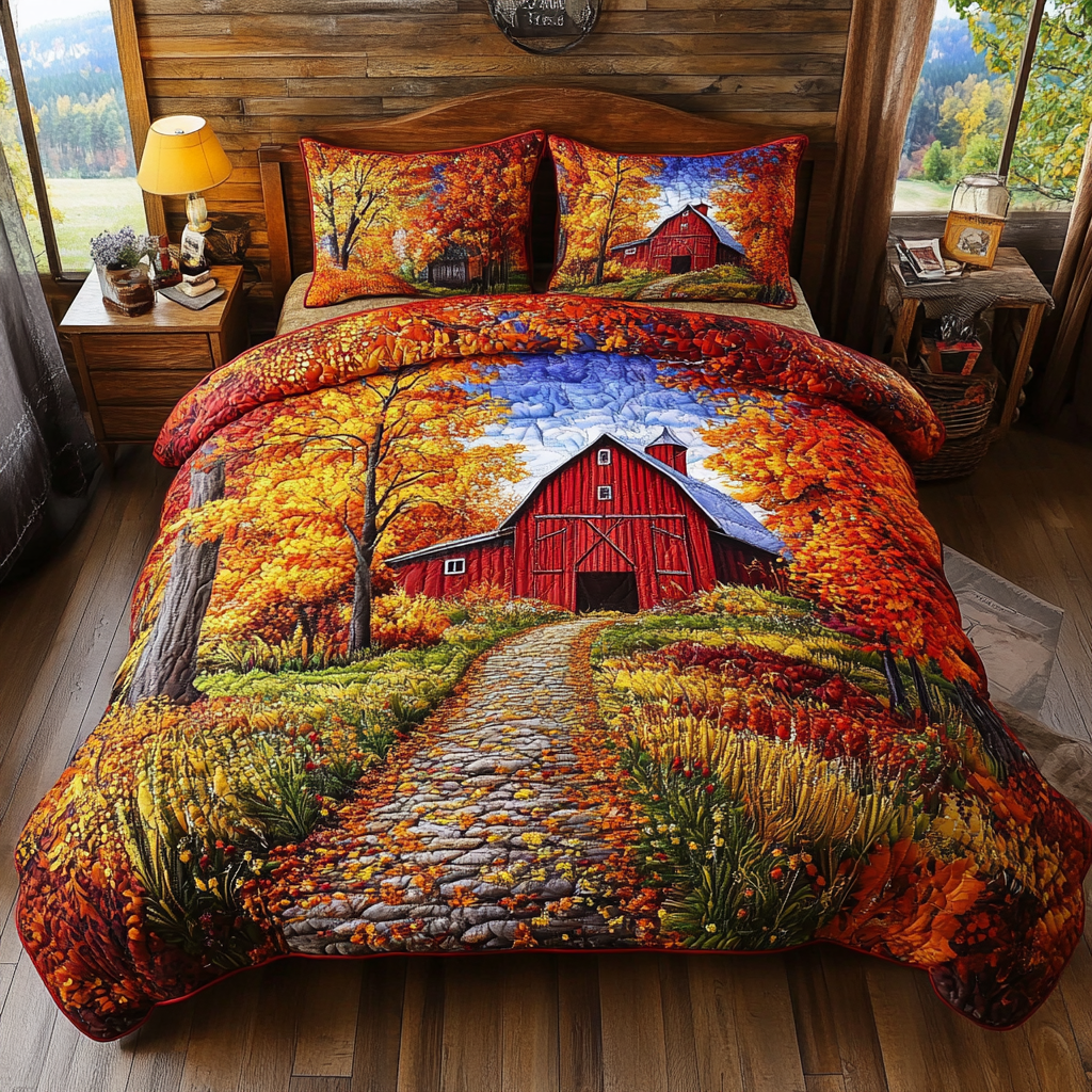 Barn Path Quilted Bedding Set Aesthetic Room Decor Gift For Mid Autumn Festival