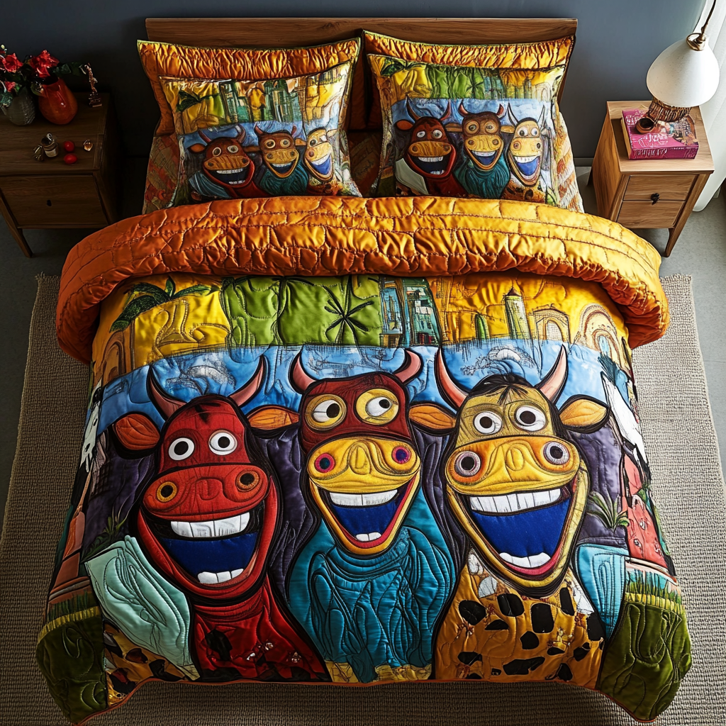Barn Smiles Quilted Bedding Set Best Comforter Sets Cow Gifts For Cow Lovers