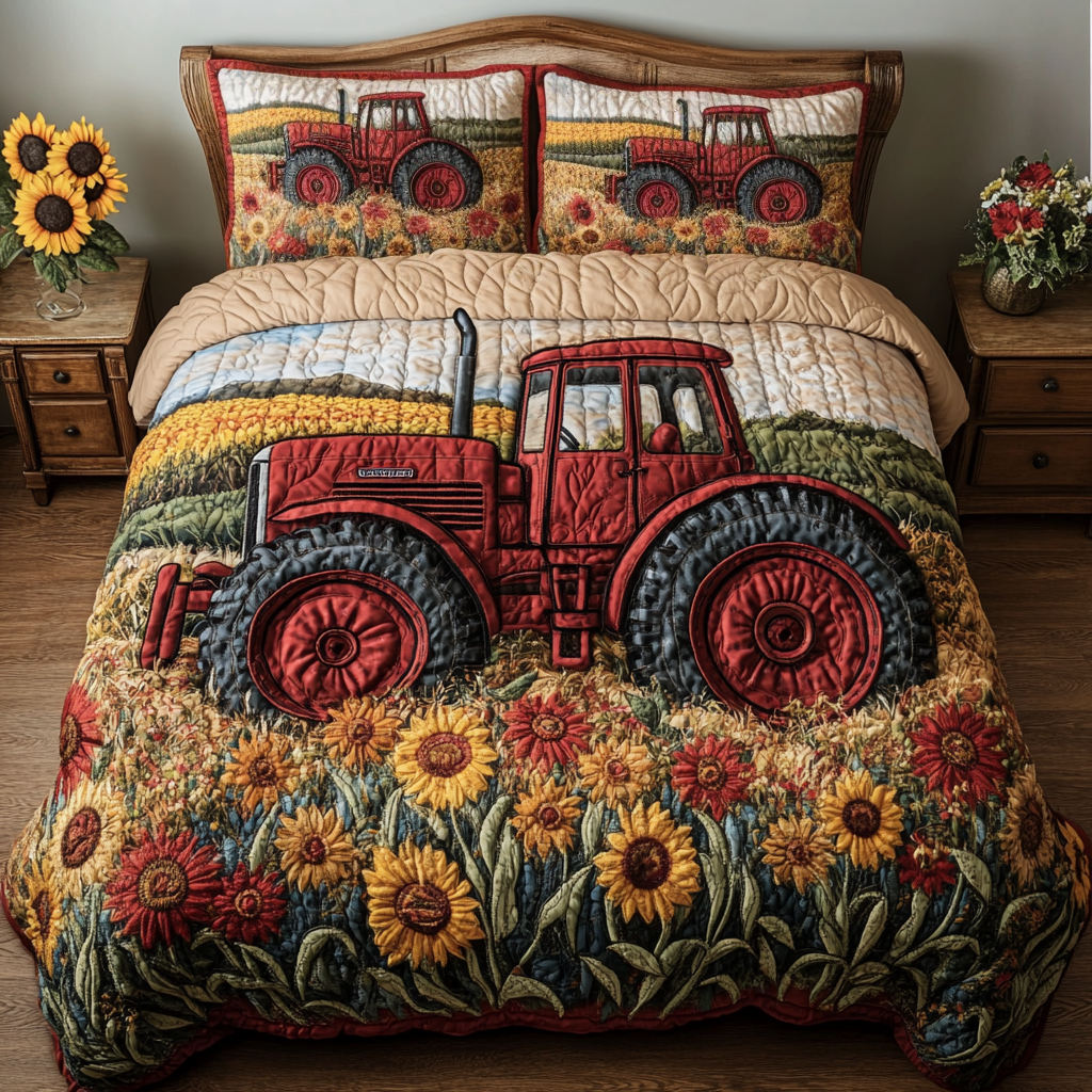 Barn Tracks Quilted Bedding Set Stylish Bed Sheet Set for Modern Home