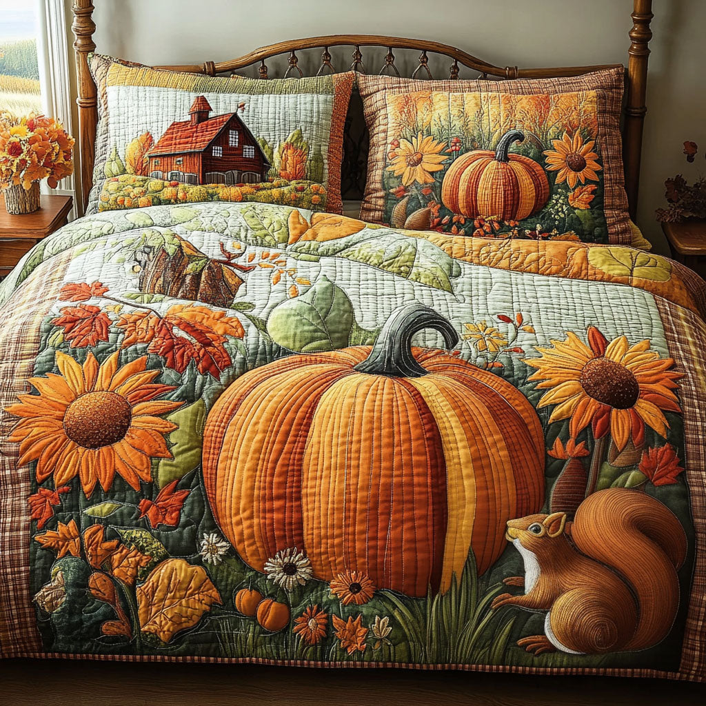 Barnhouse Pumpkin Quilted Bedding Set Cute Room Decor Best Autumn Gifts