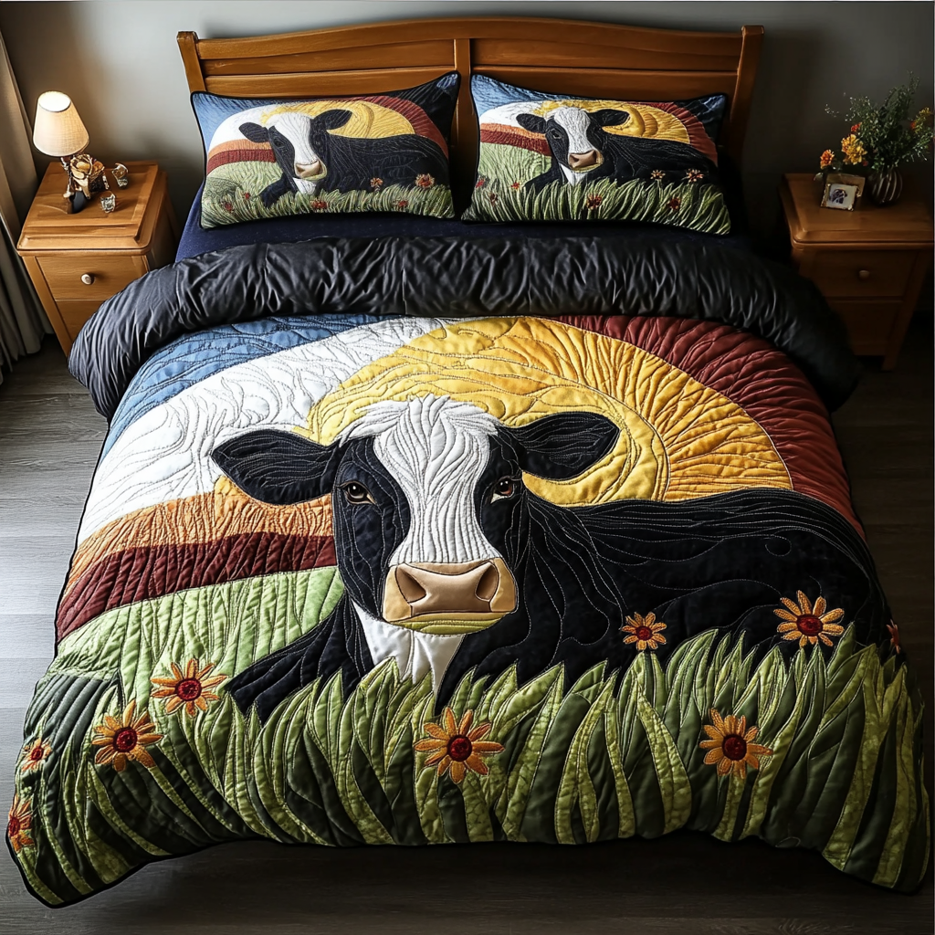 Barnside Rest Quilted Bedding Set Aesthetic Room Decor Gifts For Cow Lovers