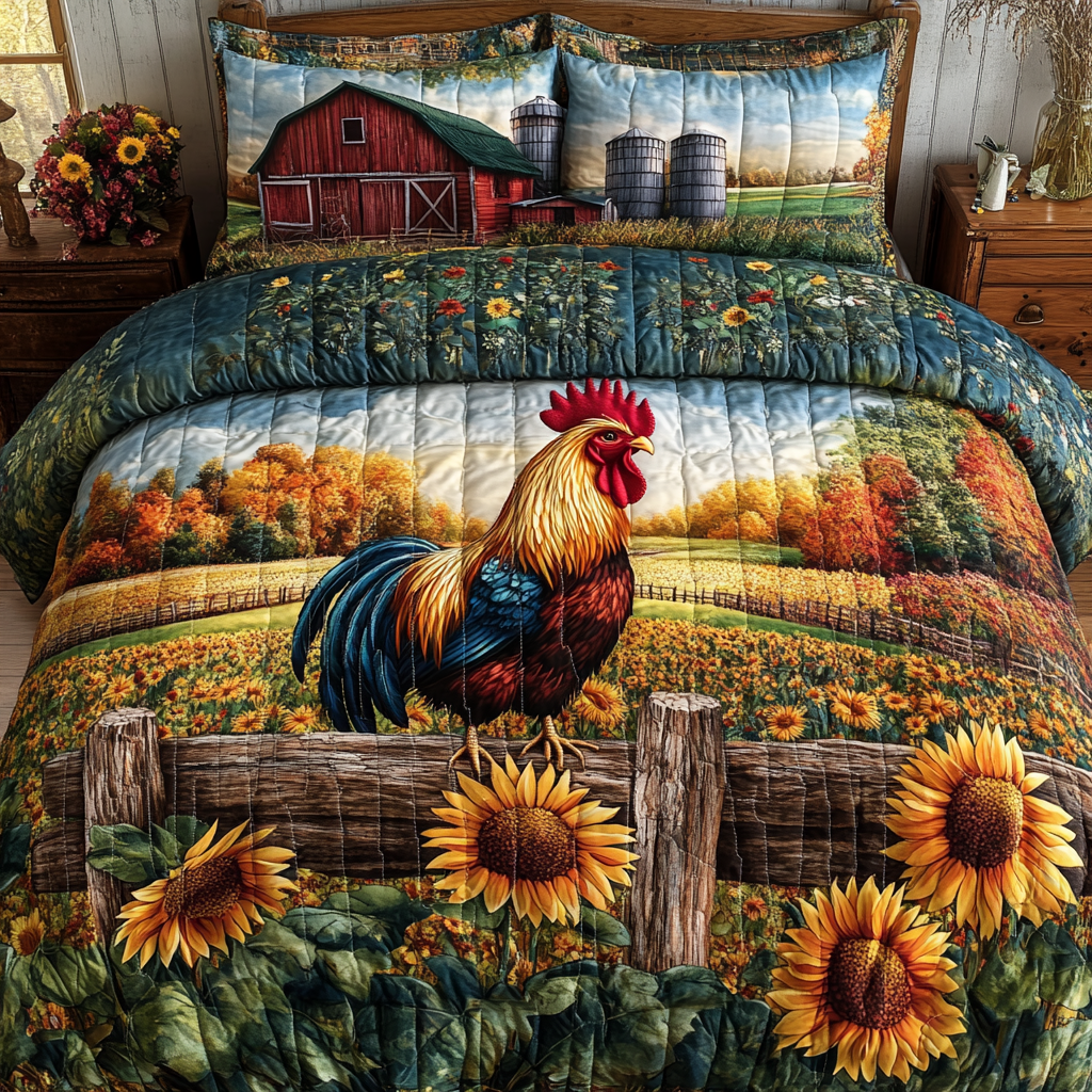 Barnyard Bliss Quilted Bedding Set Cute Bedroom Decor Best Gifts For Chicken Lovers