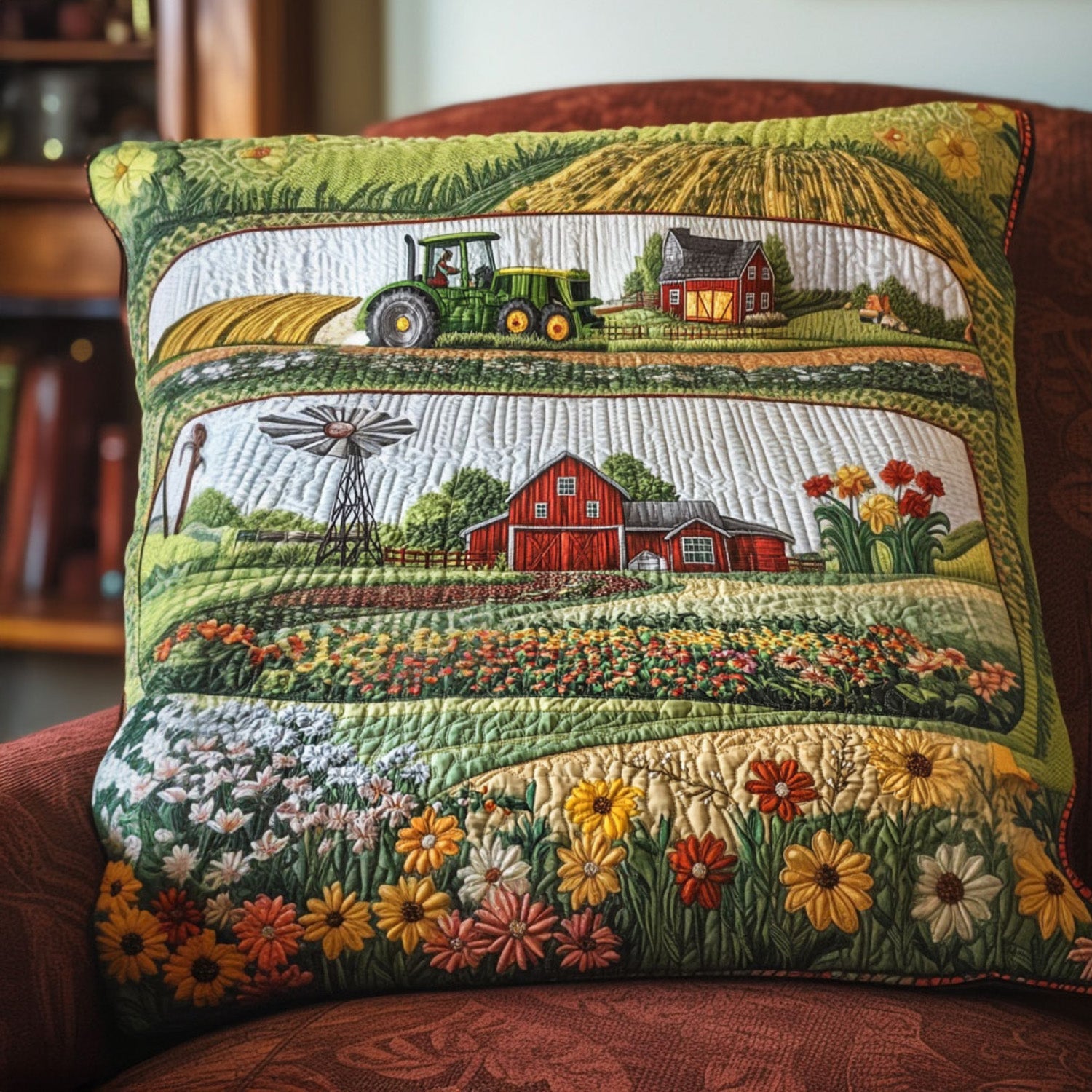 Barnyard Blossom Quilted Pillow Case Throw Pillow Covers Gifts For Tractor Lovers