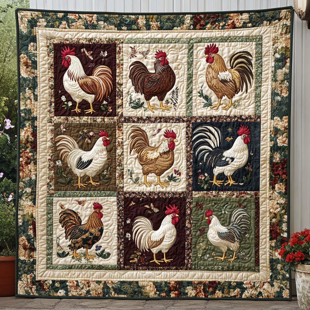 Barnyard Bravado Quilted Blanket Cute Throw Blanket Gifts For People Who Raise Chickens