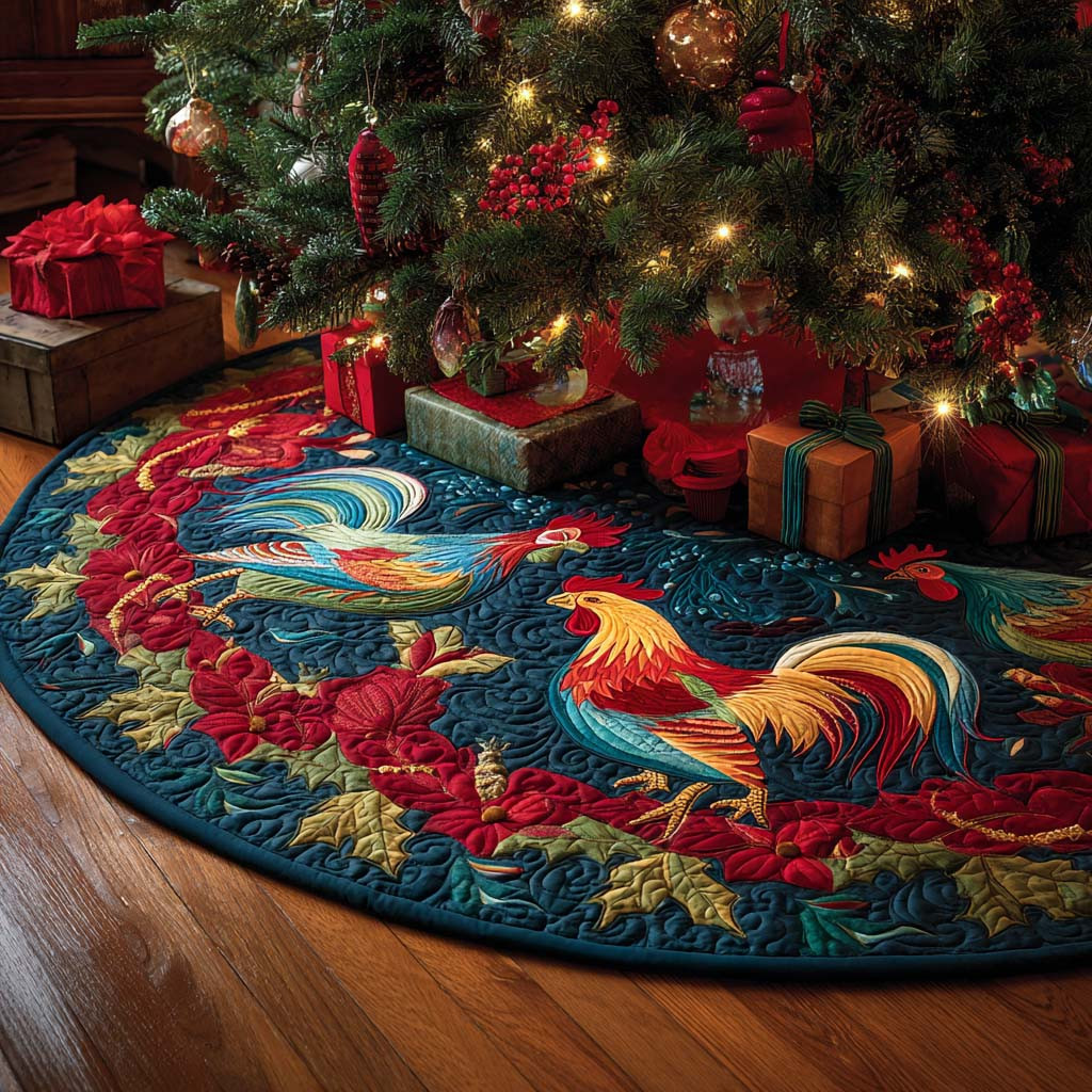 Barnyard Breeze Christmas Quilted Tree Skirt Animal Themed Xmas Decor Rooster Lover Gifts