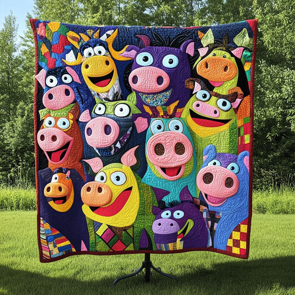 Barnyard Buddies Quilted Blanket Bedroom Xmas Decor Gifts For Pig Lovers