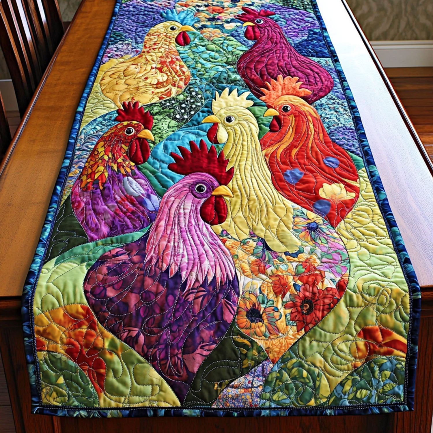 Barnyard Charm Quilted Table Runner Dining Decor Gifts For People Who Raise Chickens
