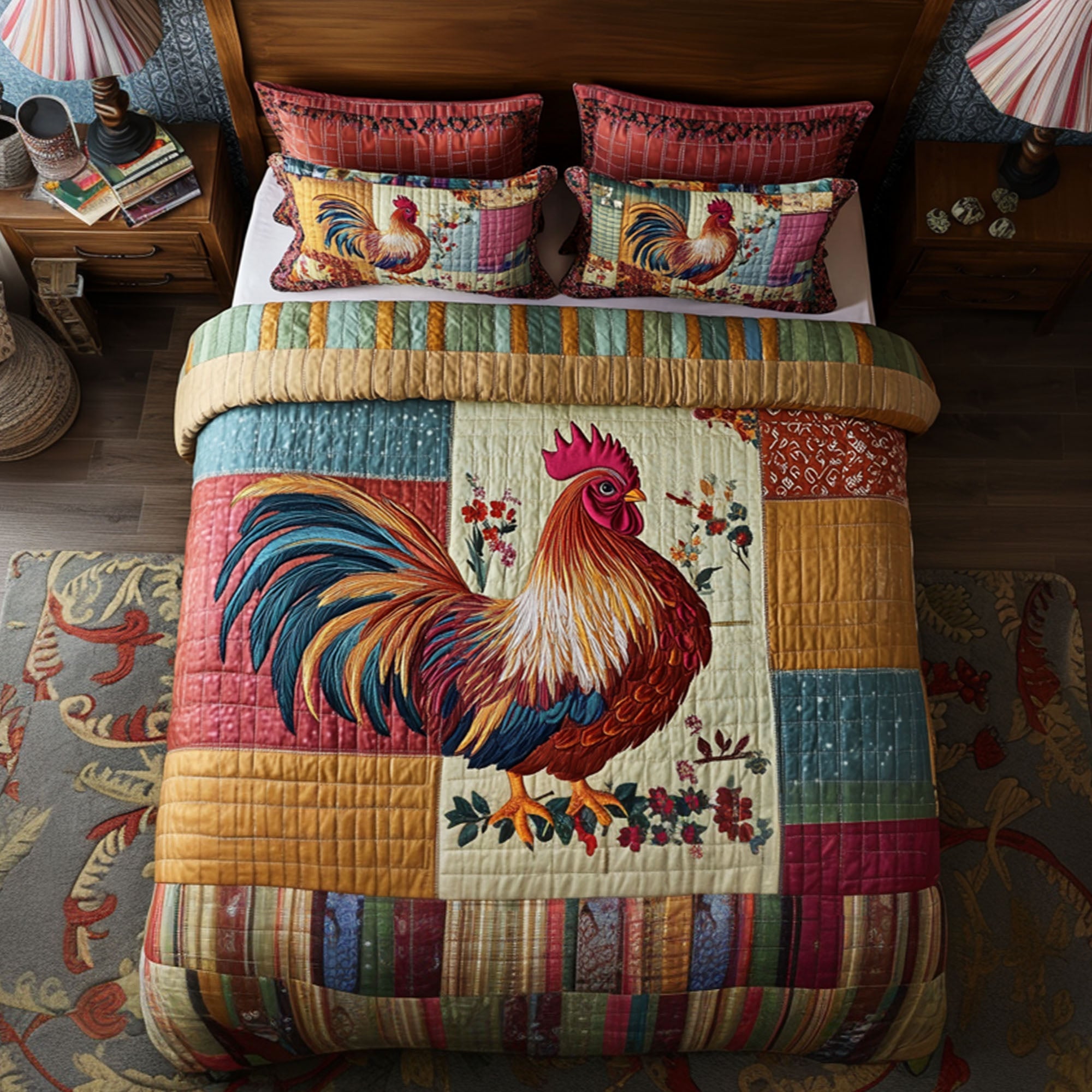 Barnyard Cluck Quilted Bedding Set Best Bed Sheet Set Chicken Lover Presents
