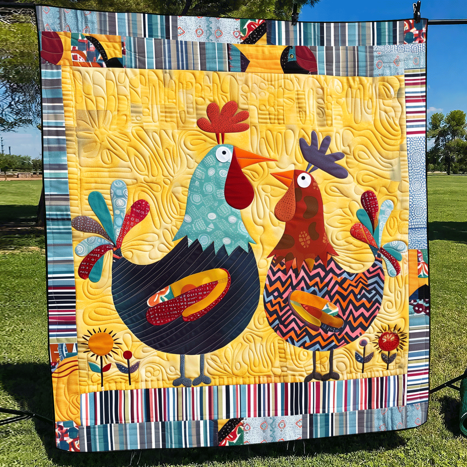Barnyard Couple Quilted Blanket Presents For Chicken Love