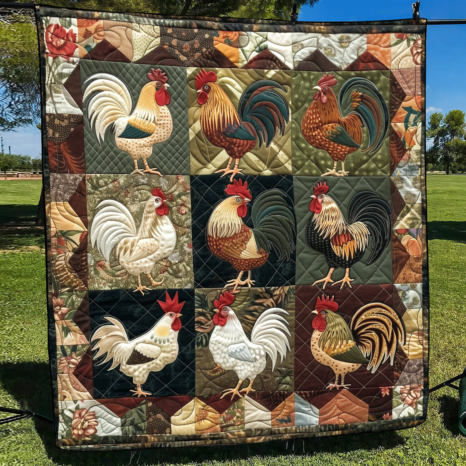 Barnyard Rooster Quilted Blanket Chicken Lover Presents