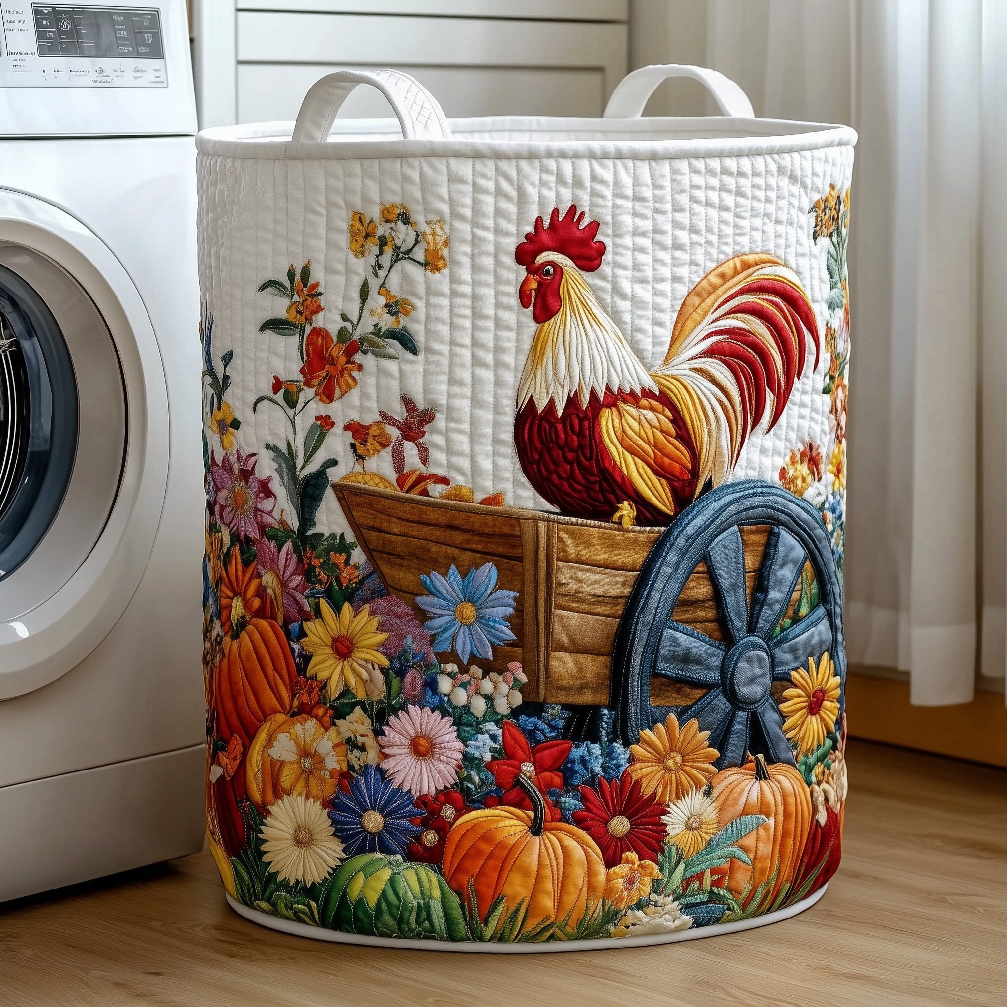 Barnyard Rooster Quilted Laundry Basket Clothes Hamper Storage Best Gifts For Rooster Fans