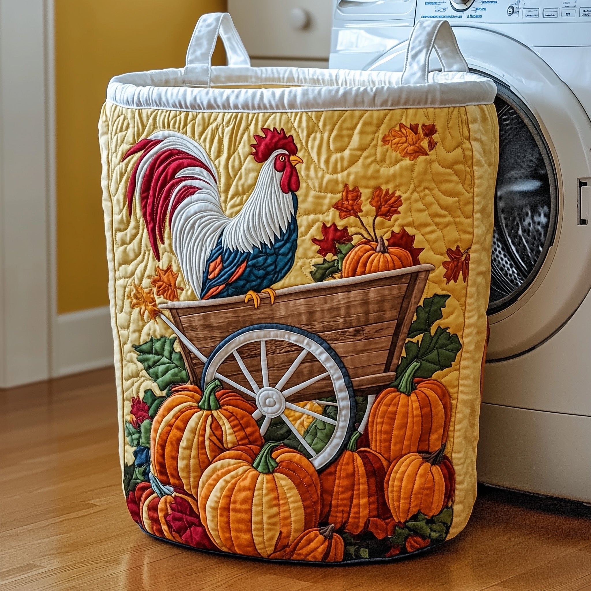 Barnyard Rooster Quilted Laundry Basket Clothes Hamper Storage Unique Gifts For Rooster Lovers
