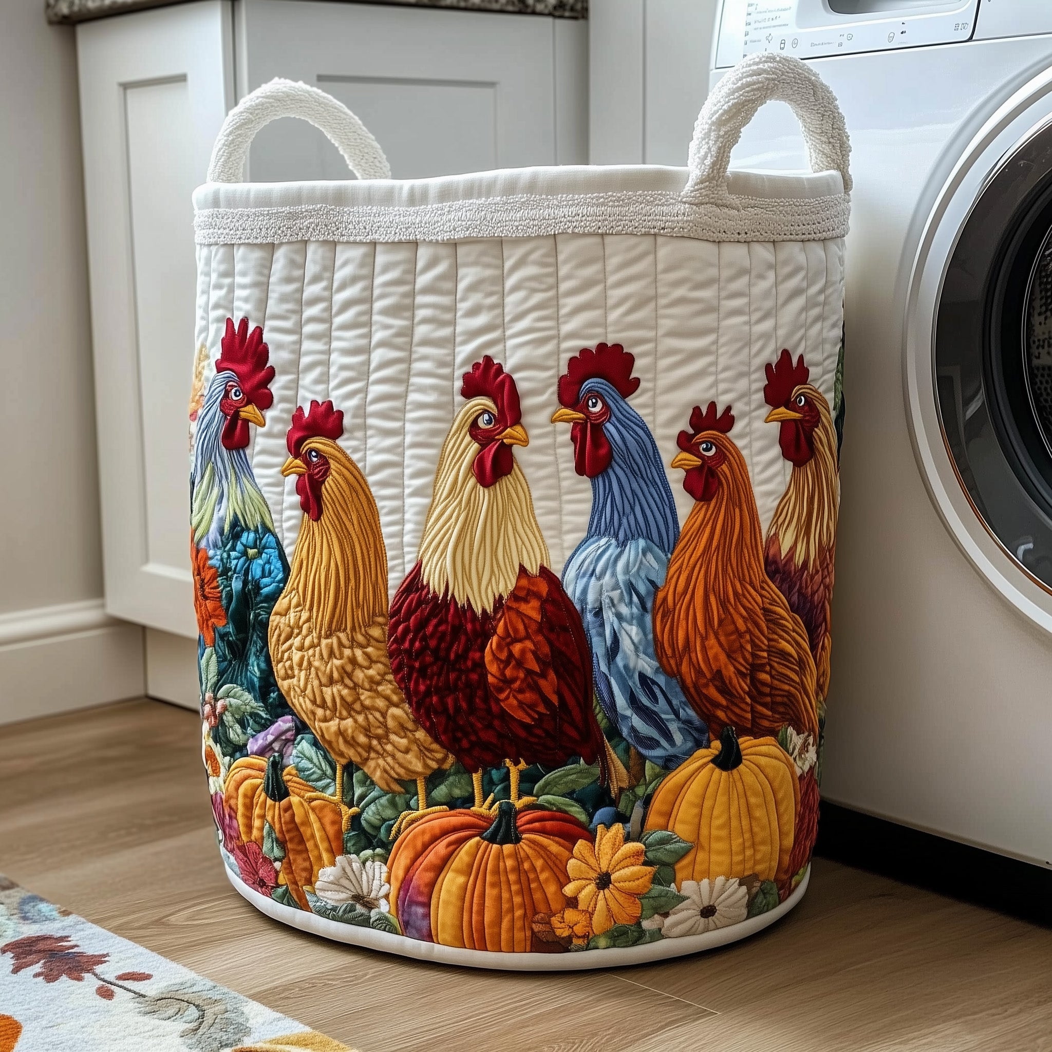 Barnyard Rooster Quilted Laundry Basket Clothes Hamper Storage Unique Present For Fall Lovers