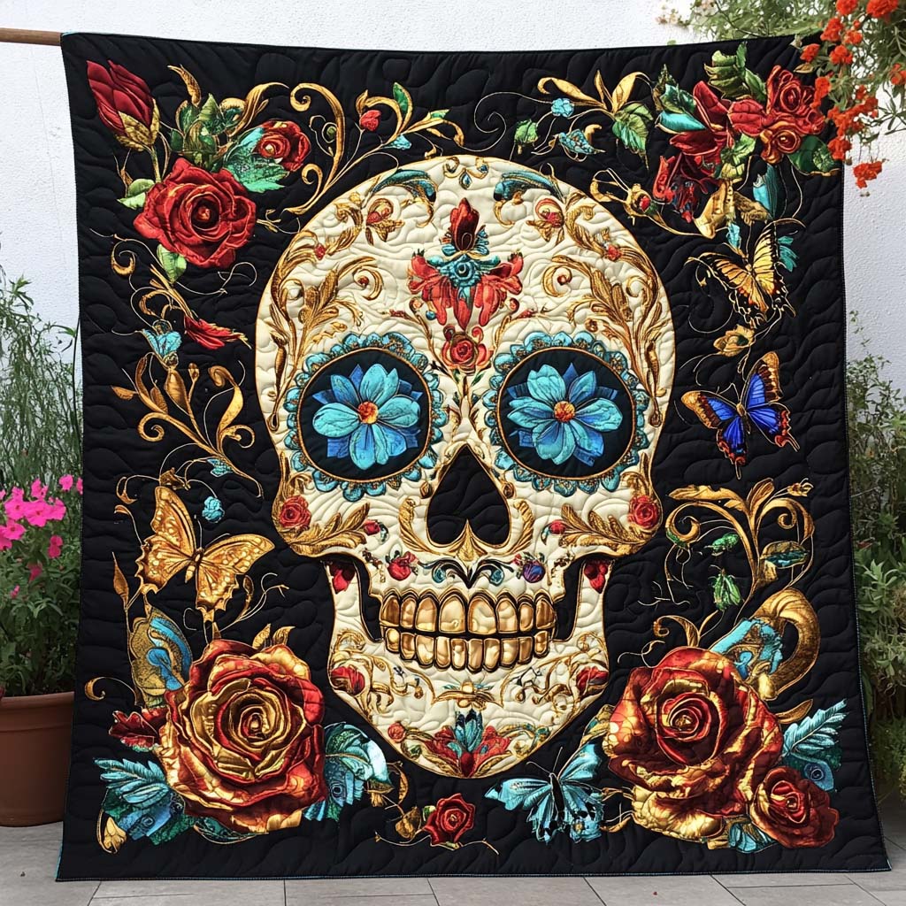 Baroque Bones Quilted Blanket Best Couch Throw Blanket Skull Presents For Her