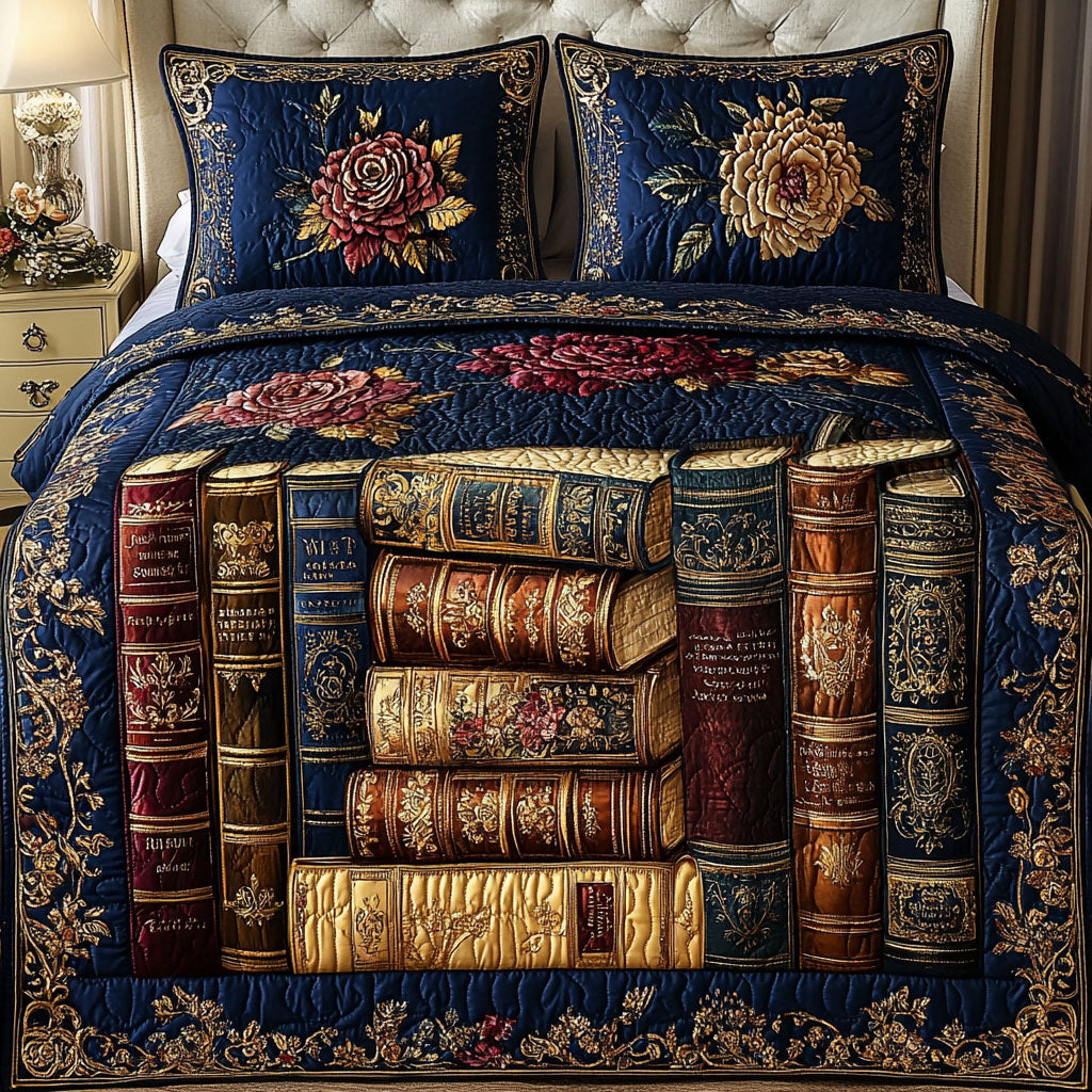 Baroque Book Retreat Quilted Bedding Set Holiday Season Duvet Cover Set Awesome Gifts For Book Lovers