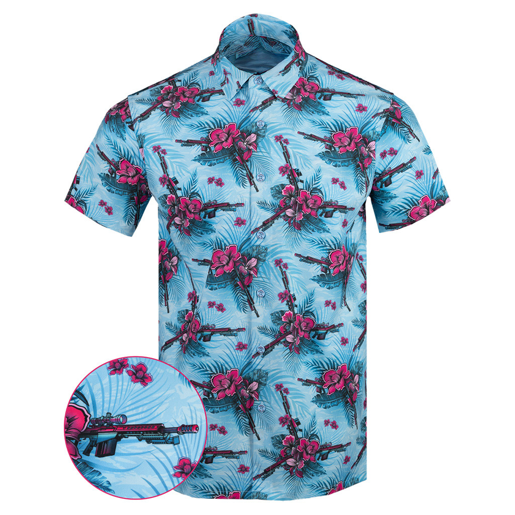 Barrett X Retro Rifle Button Down Shirt Tactical Tropical Print Shirt Birthday Present For Dad Barrett X Retro Rifle Button Down Shirt Tactical Tropical Print Shirt Birthday Present For Dad