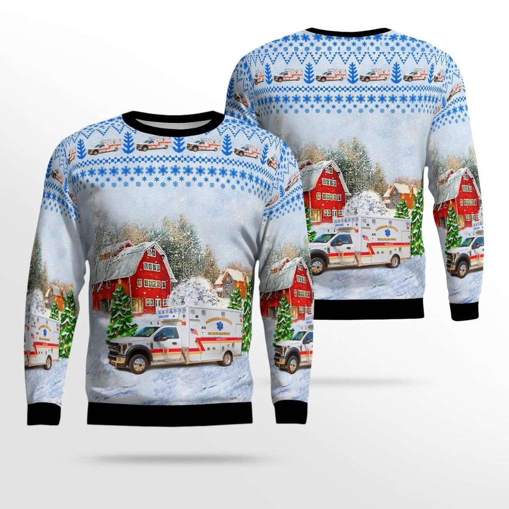 Barrington Illinois Barrington Countryside Fire Protection District Ambulance 37 AOP Ugly Sweater Xmas Unisex Sweater Christmas Gifts for Men Women