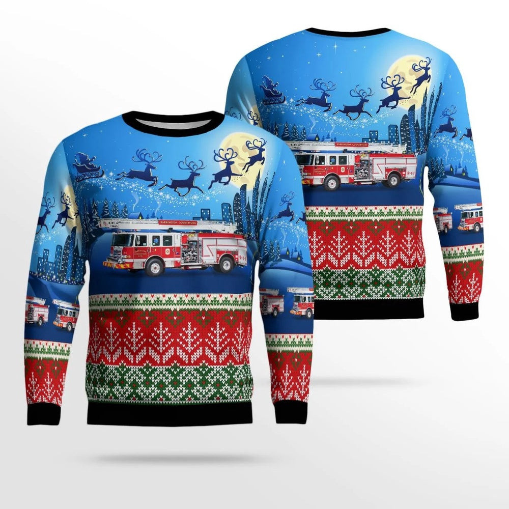 Barrington Illinois Barrington Countryside Fire Protection District E38 Skyboom AOP Ugly Sweater Xmas Unisex Sweater Christmas Gifts for Men Women