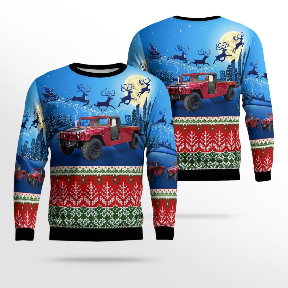 Barrington Illinois Barrington Countryside Fire Protection District Humvee AOP Ugly Sweater Xmas Unisex Sweater Christmas Gifts for Men Women