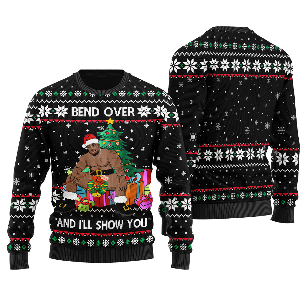 Barry Wood Bend Over And L Will Show You Ugly Christmas Sweater Black Thoughtful Winter Gift Merch for Special Moments - Shortcut
