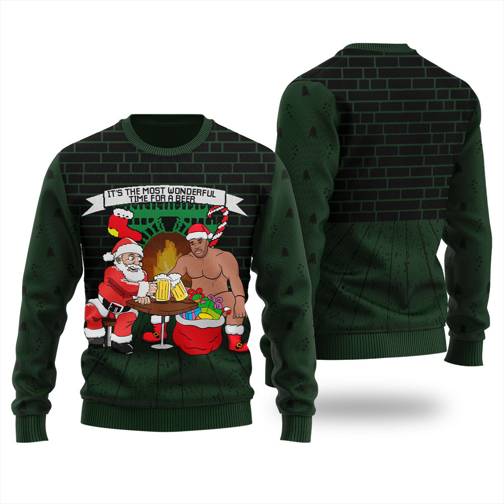 Barry Wood Drinking With Santa Mens Ugly Christmas Sweater Thoughtful Winter Gift Merch for Special Moments