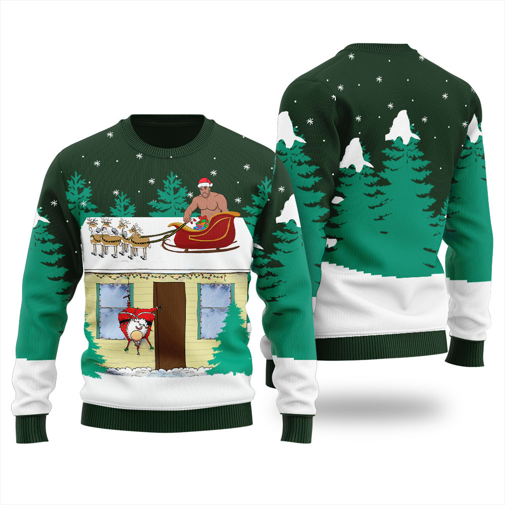 Barry Wood Santa Sleigh Ugly Christmas Sweater Trendy Christmas Sweater for Winter Outfits
