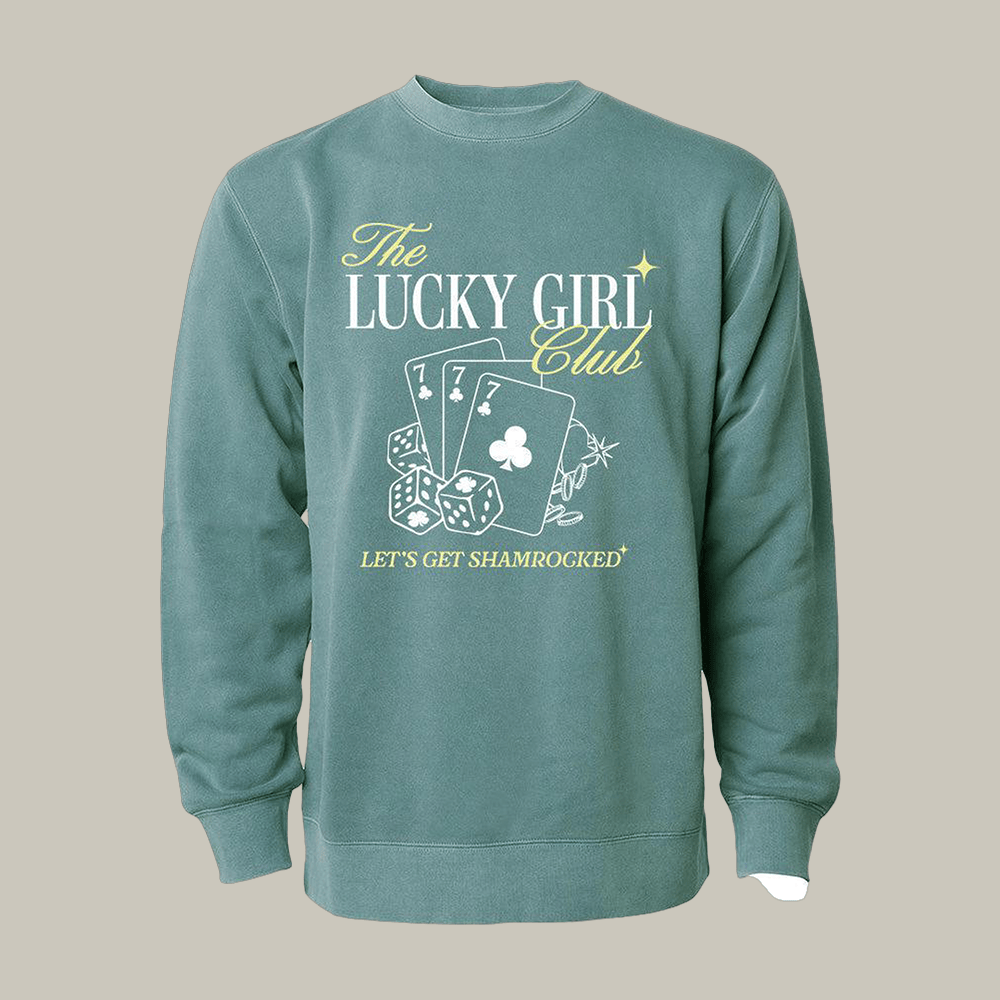 Barstool Sports The Lucky Girl Club Pigment Dyed Sweatshirt St Patrick's Day Clothing Line