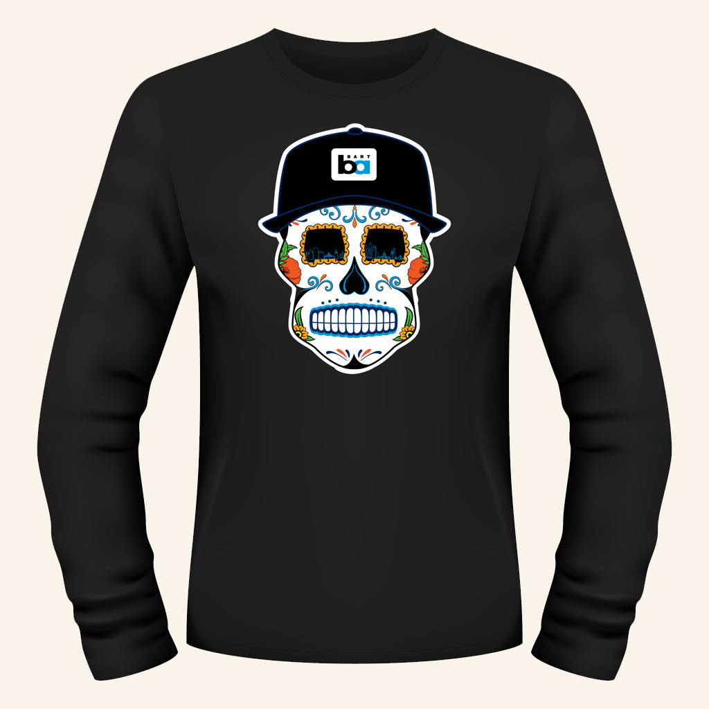 BART Merch BART Sugar Skull Long Sleeve Shirt Day Of The Dead Gifts For Him
