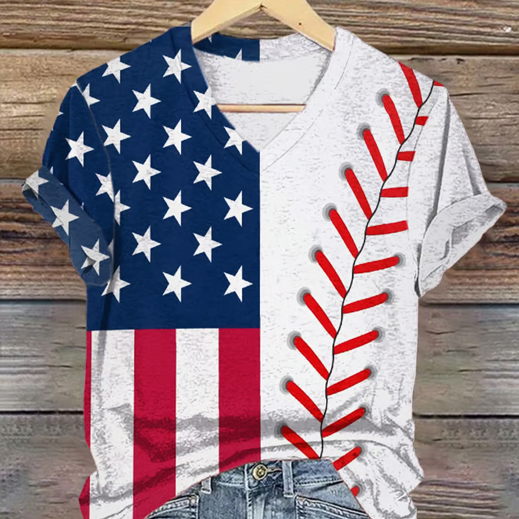 Baseball American Flag V-Neck T-Shirt Game Day Baseball Clothing Gifts For Sister Baseball American Flag V-Neck T-Shirt Game Day Baseball Clothing Gifts For Sister