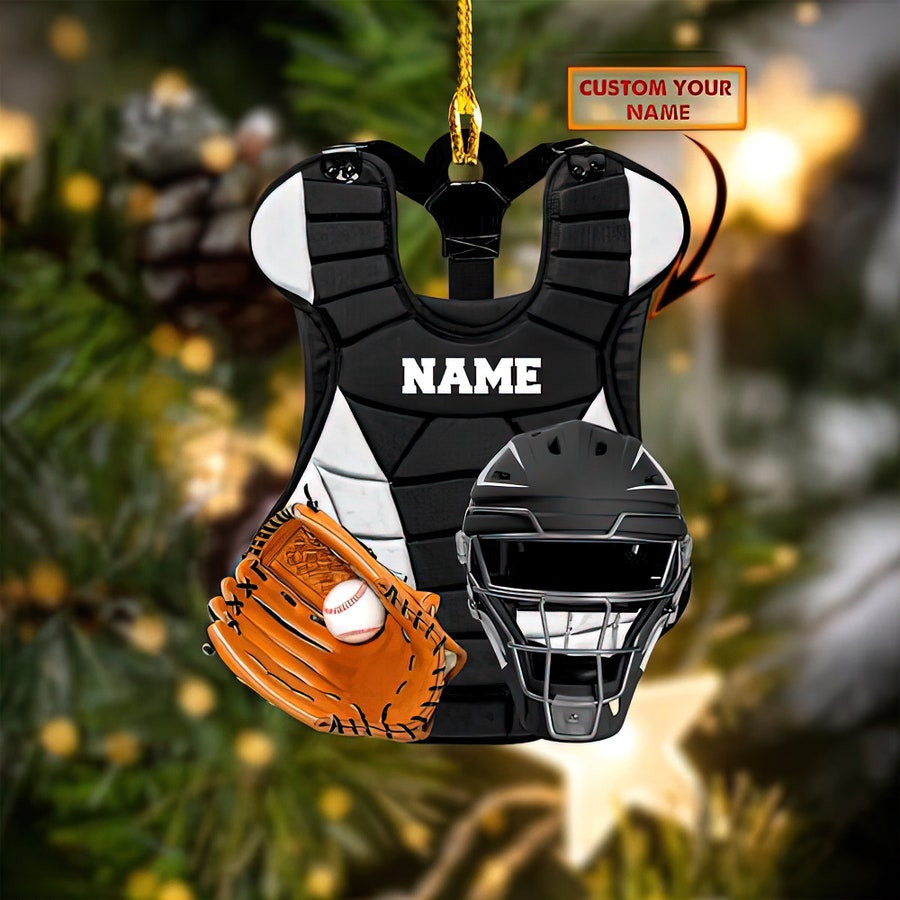 Baseball Catcher Chest Protector And Helmet Christmas Flat Ornament Baseball Helmet Christmas Gift Baseball Uniform Ornament