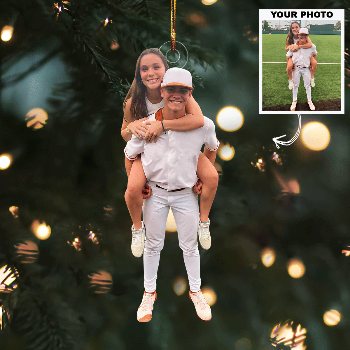 Baseball Couple Personalized Photo Mica Ornament Christmas Gift For Sport Lover