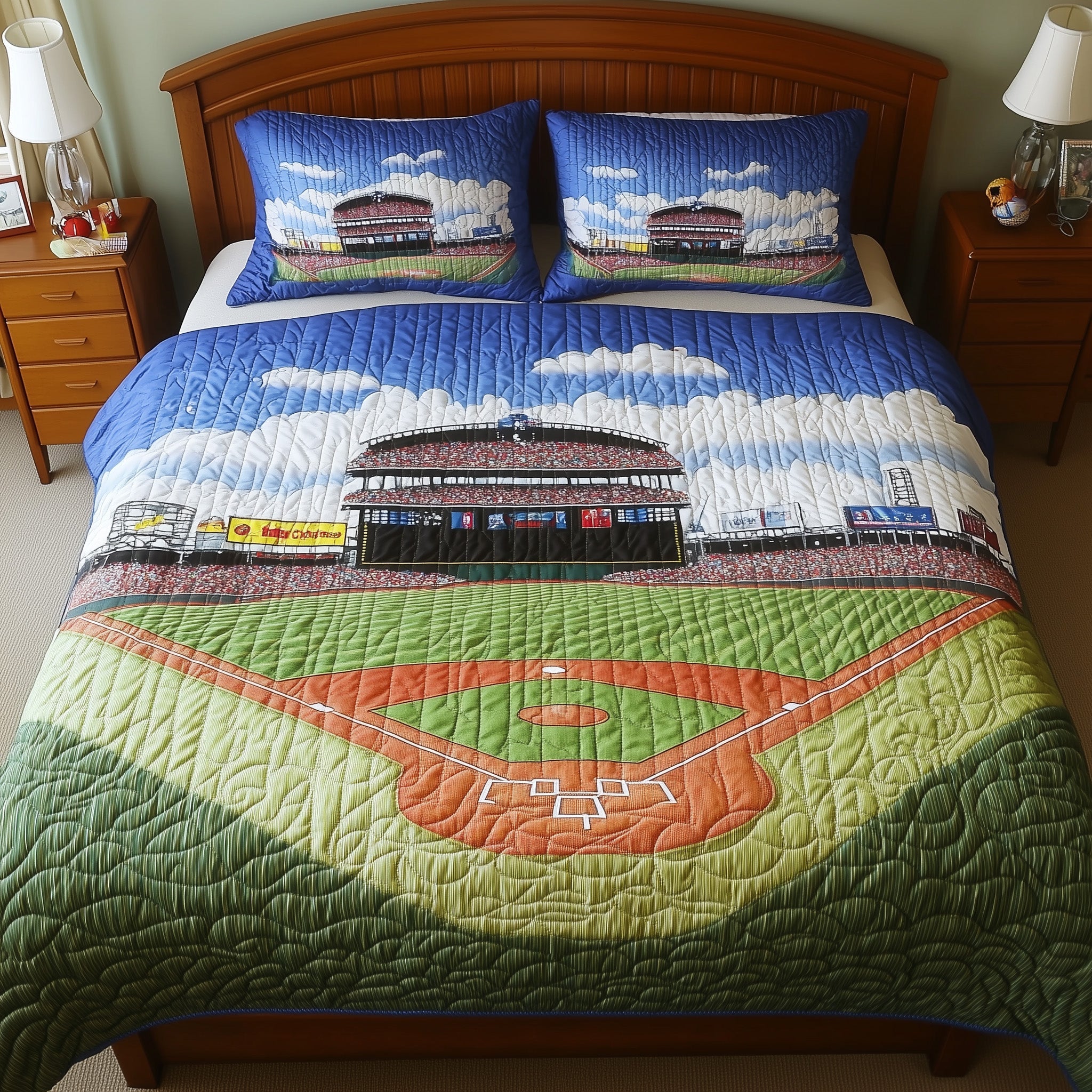 Baseball Field of Dreams Quilted Bedding Set Duvet Cover Merchandise Baseball Related Christmas Gifts