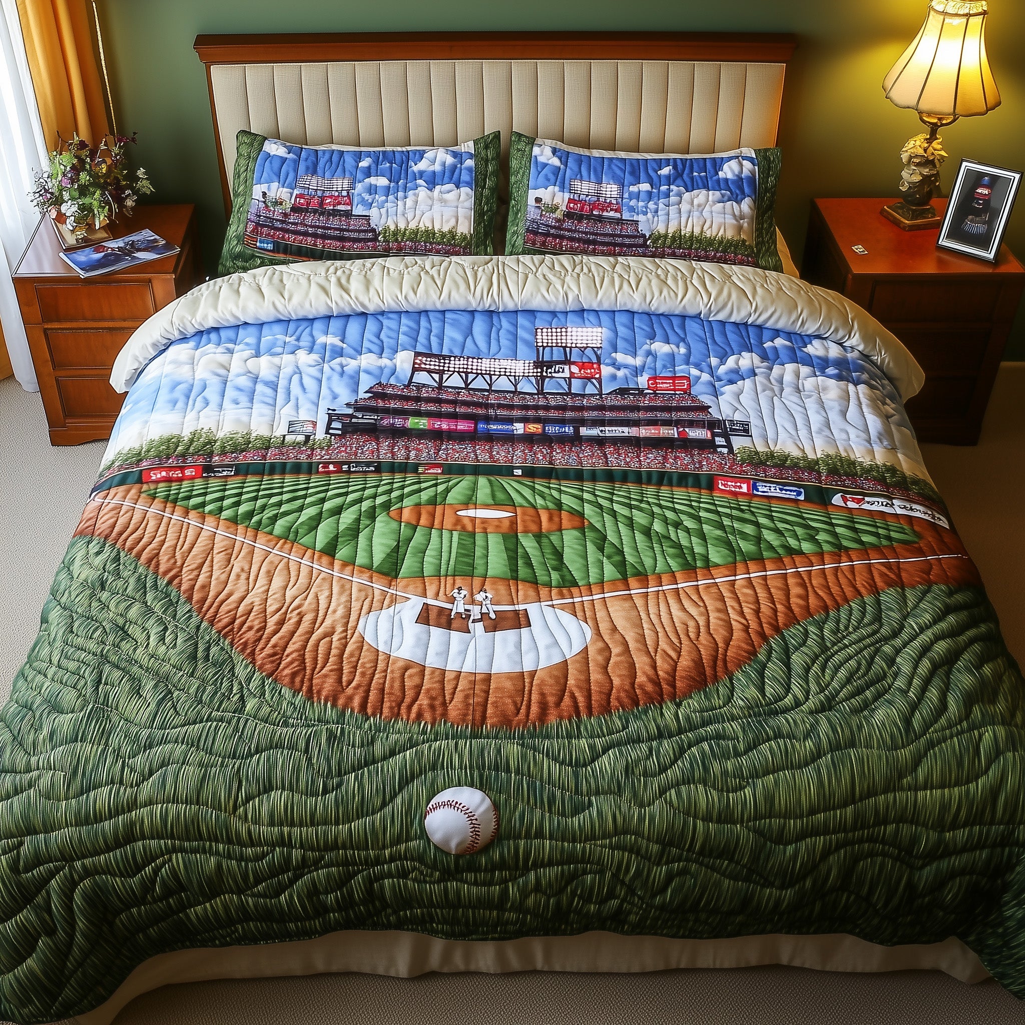 Baseball Field of Dreams Quilted Bedding Set Duvet Cover Merchandise Best Baseball Gifts For Christmas