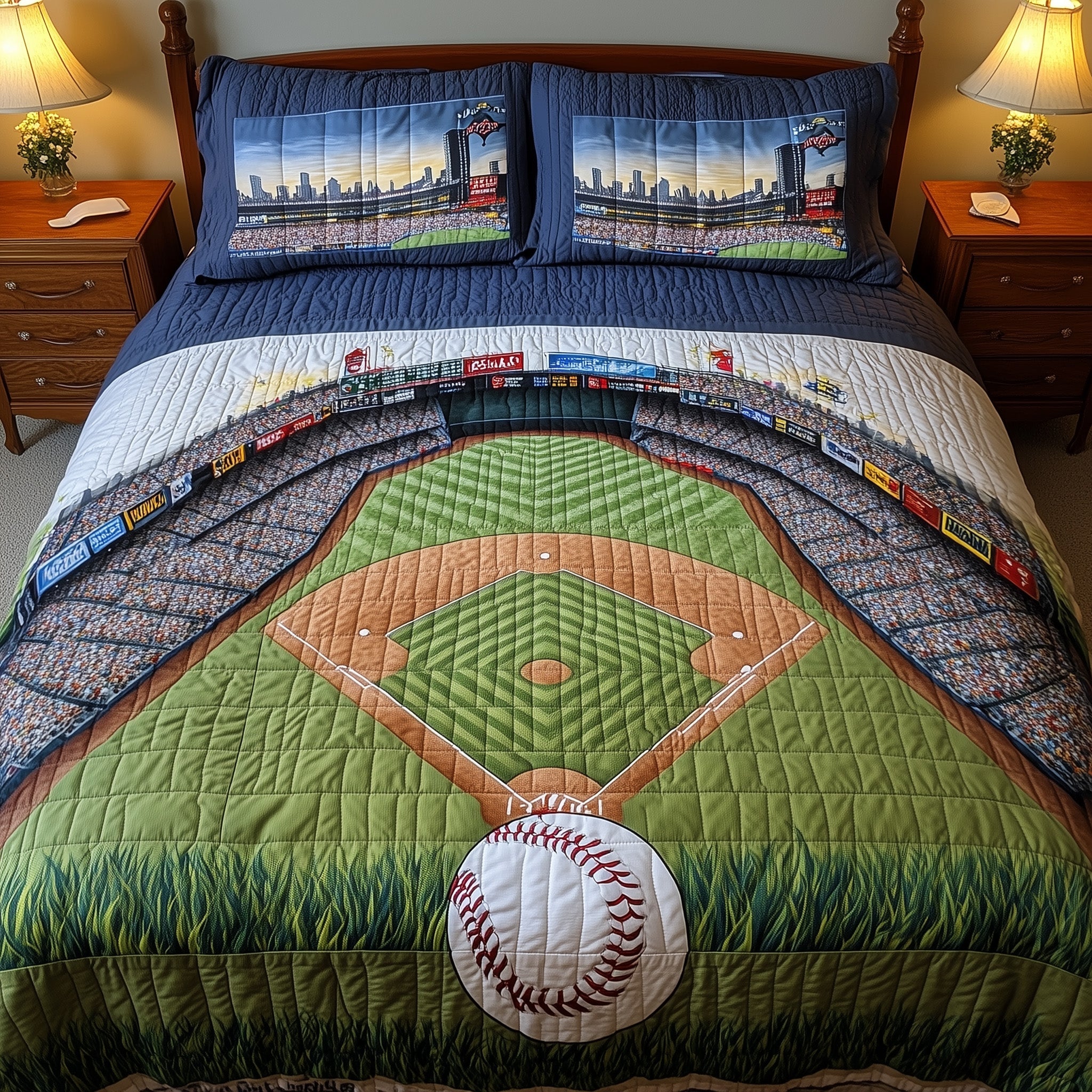 Baseball Field of Dreams Quilted Bedding Set Duvet Cover Merchandise Christmas Gift Ideas For Baseball Player