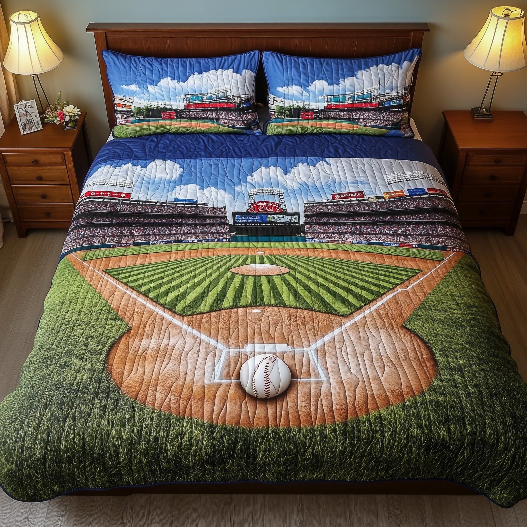 Baseball Field of Dreams Quilted Bedding Set Duvet Cover Merchandise Christmas Gifts For A Baseball Player