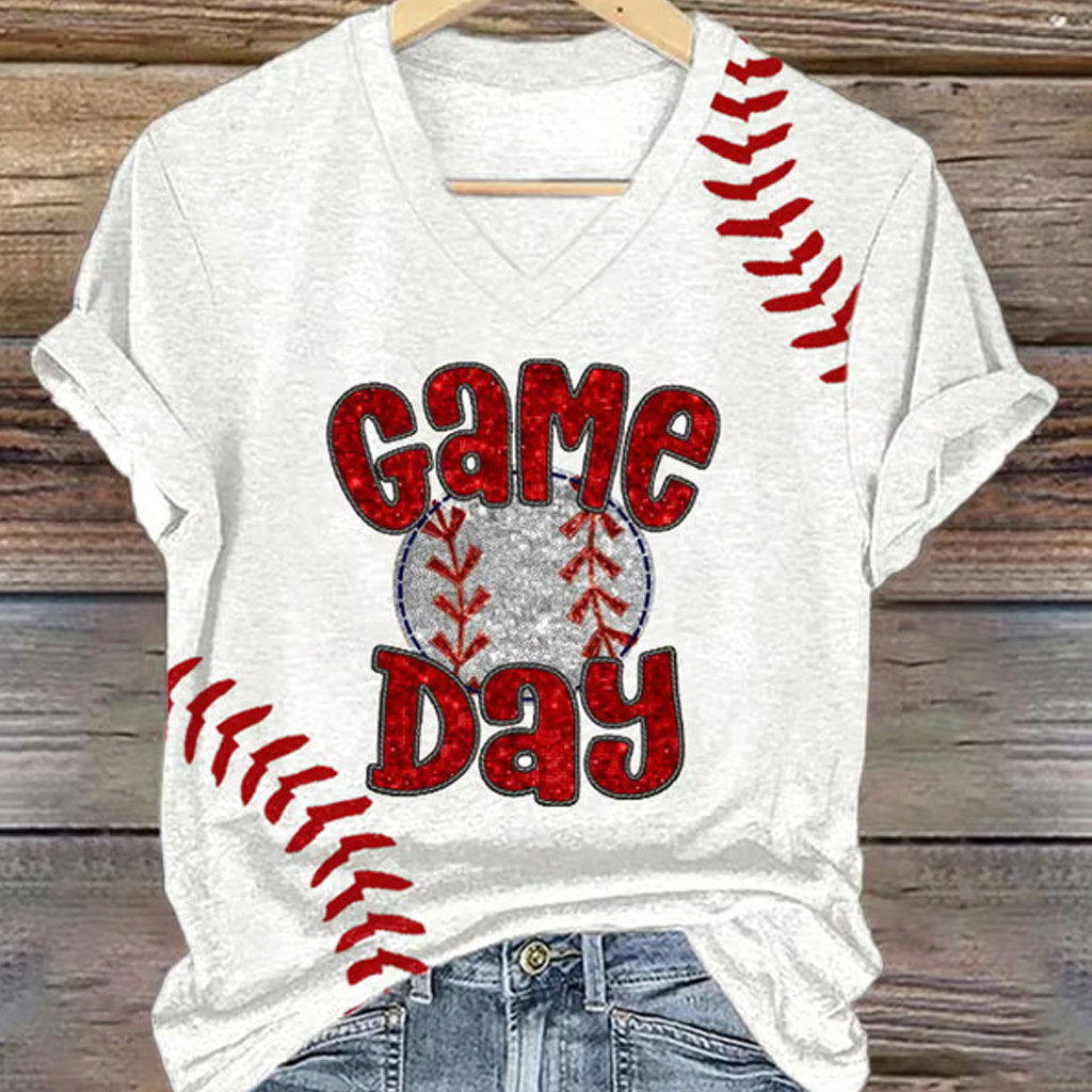Baseball Game Day V-Neck T-Shirt For Ladies Best Gifts For Baseball Players Baseball Game Day V-Neck T-Shirt For Ladies Best Gifts For Baseball Players