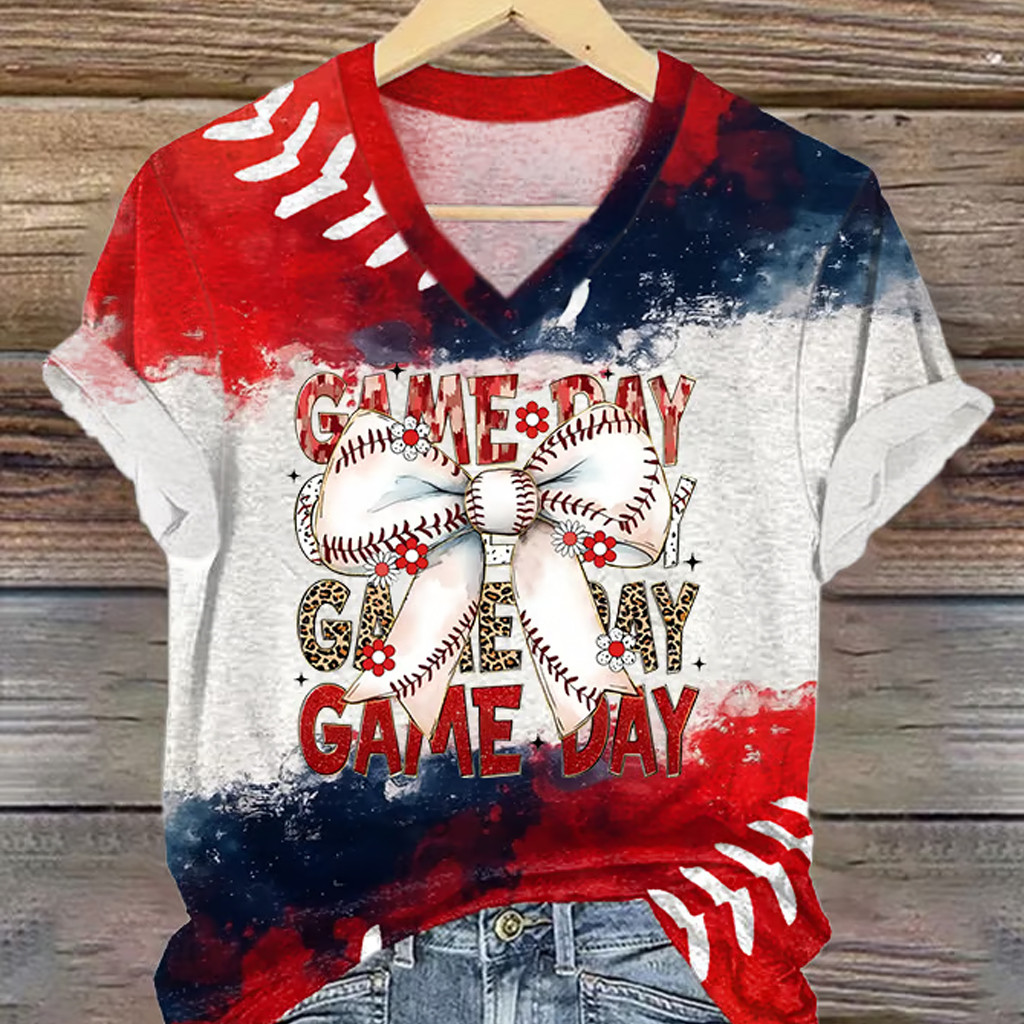 Baseball Game Day V-Neck T-Shirt For Women's Baseball Lover Gift Ideas